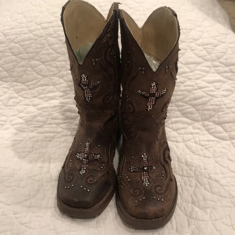 Girls Roper Brown Bling Cowgirl Cowboy Boots Pink